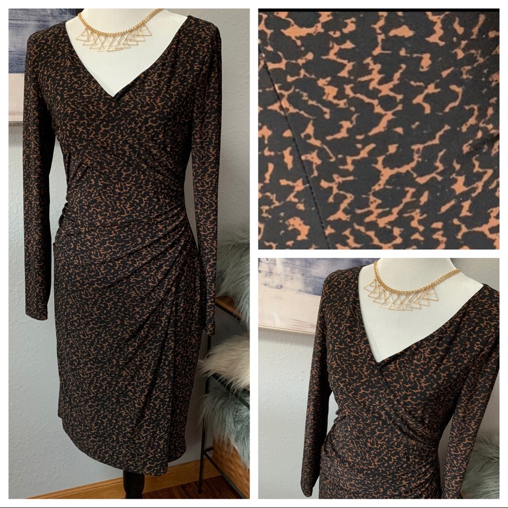 EUC Lauren Ralph Lauren Black and Brown Patterned Long Sleeve Dress